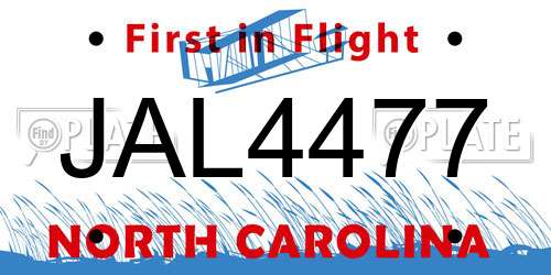JAL4477 North Carolina License Plate