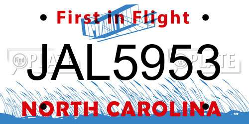 JAL5953 North Carolina License Plate