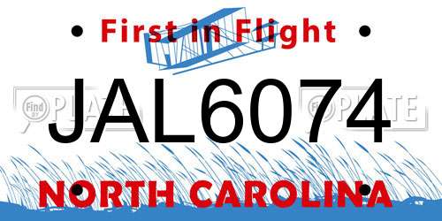 JAL6074 North Carolina License Plate