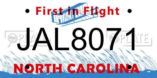 JAL8071 North Carolina License Plate