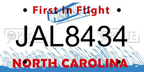 JAL8434 North Carolina License Plate