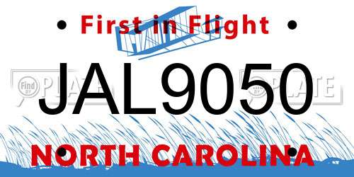 JAL9050 North Carolina License Plate