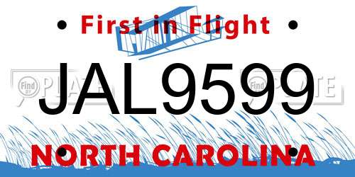 JAL9599 North Carolina License Plate