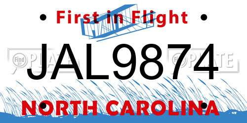 JAL9874 North Carolina License Plate