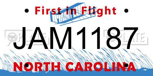 JAM1187 North Carolina License Plate