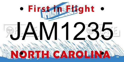 JAM1235 North Carolina License Plate