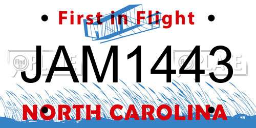 JAM1443 North Carolina License Plate