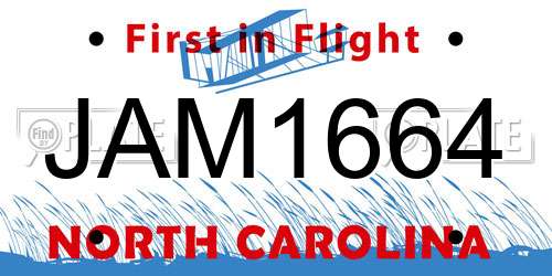 JAM1664 North Carolina License Plate