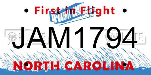 JAM1794 North Carolina License Plate
