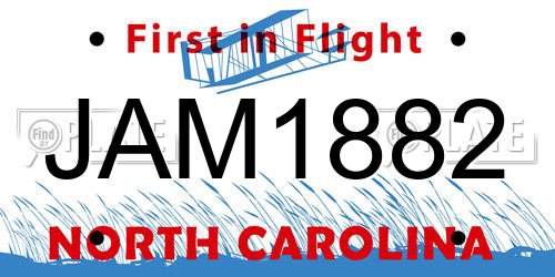 JAM1882 North Carolina License Plate