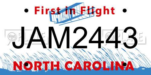 JAM2443 North Carolina License Plate