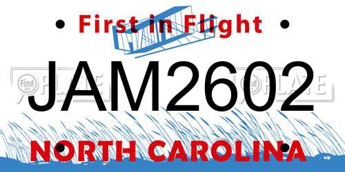 JAM2602 North Carolina License Plate