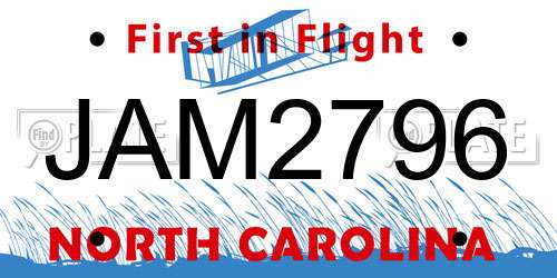 JAM2796 North Carolina License Plate