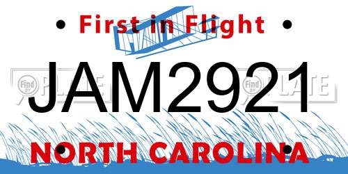 JAM2921 North Carolina License Plate