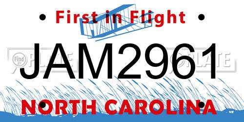 JAM2961 North Carolina License Plate