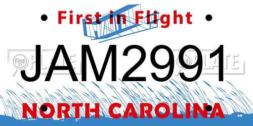 JAM2991 North Carolina License Plate