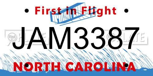 JAM3387 North Carolina License Plate