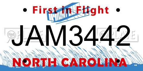 JAM3442 North Carolina License Plate