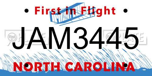 JAM3445 North Carolina License Plate