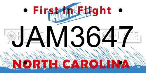 JAM3647 North Carolina License Plate