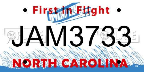 JAM3733 North Carolina License Plate