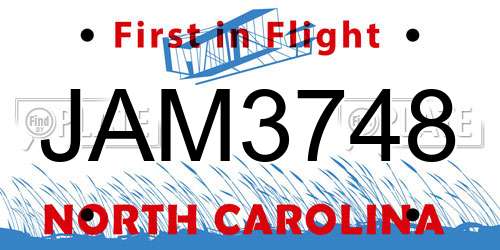 JAM3748 North Carolina License Plate