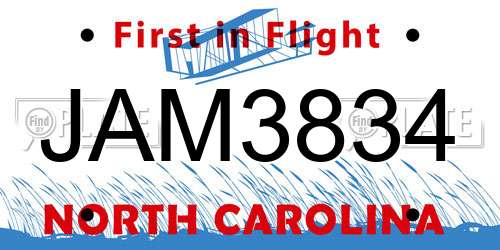 JAM3834 North Carolina License Plate