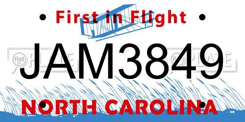 JAM3849 North Carolina License Plate