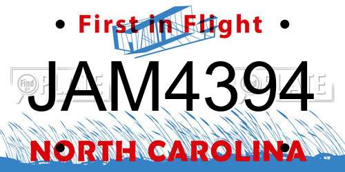 JAM4394 North Carolina License Plate