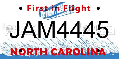 JAM4445 North Carolina License Plate