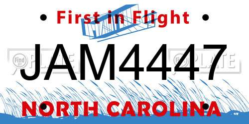 JAM4447 North Carolina License Plate