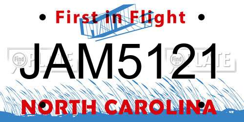 JAM5121 North Carolina License Plate