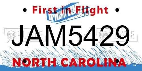 JAM5429 North Carolina License Plate