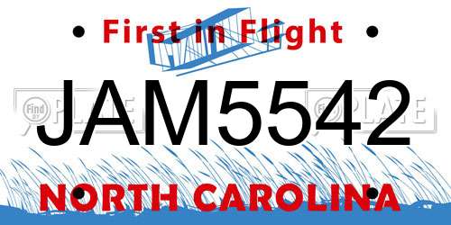 JAM5542 North Carolina License Plate
