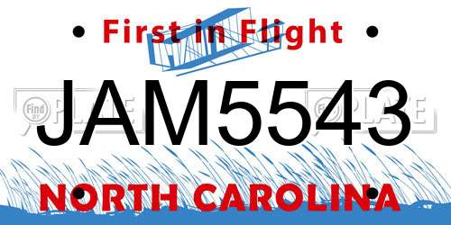 JAM5543 North Carolina License Plate