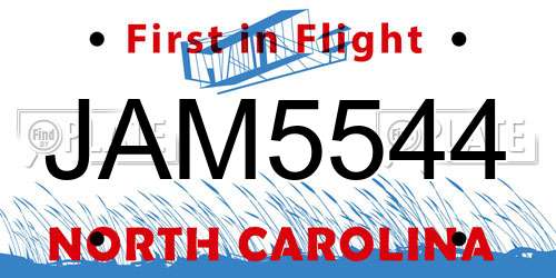 JAM5544 North Carolina License Plate