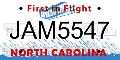 JAM5547 North Carolina License Plate
