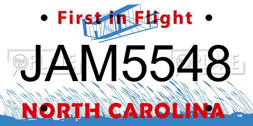 JAM5548 North Carolina License Plate