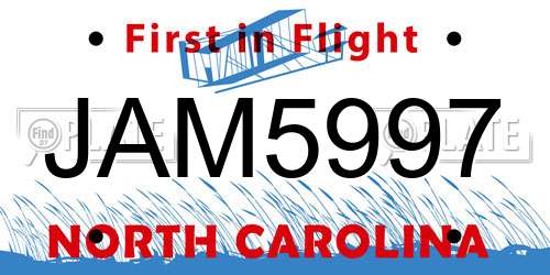 JAM5997 North Carolina License Plate
