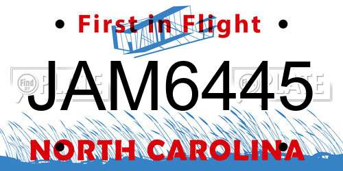 JAM6445 North Carolina License Plate