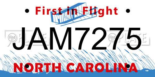 JAM7275 North Carolina License Plate