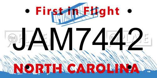 JAM7442 North Carolina License Plate