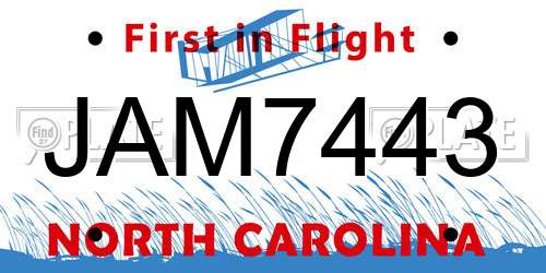 JAM7443 North Carolina License Plate