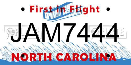 JAM7444 North Carolina License Plate