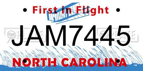 JAM7445 North Carolina License Plate