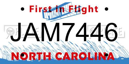 JAM7446 North Carolina License Plate