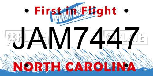 JAM7447 North Carolina License Plate