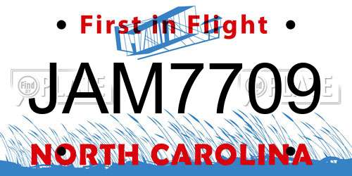 JAM7709 North Carolina License Plate