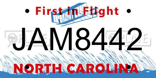 JAM8442 North Carolina License Plate