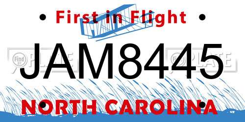 JAM8445 North Carolina License Plate